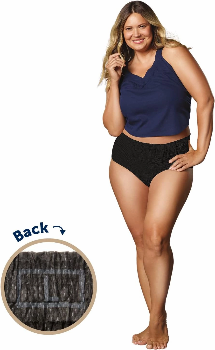 FitRight Fresh Start Incontinence and Postpartum Underwear for Women, Large, Black (12 Count) Ultimate Absorbency, Disposable Underwear with The Odor-Control Power of ARM & Hammer