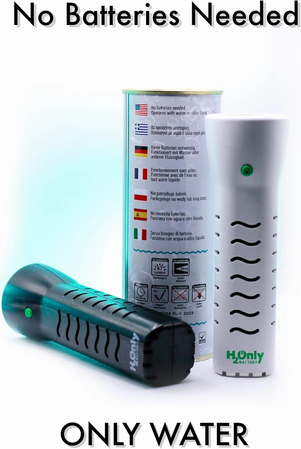Flashlight - No Batteries Needed - Water Powered (or Any Liquid)- No Expiration Date - 67 Lumens, Emergency Light - Last up to 1500 Hours (Black)