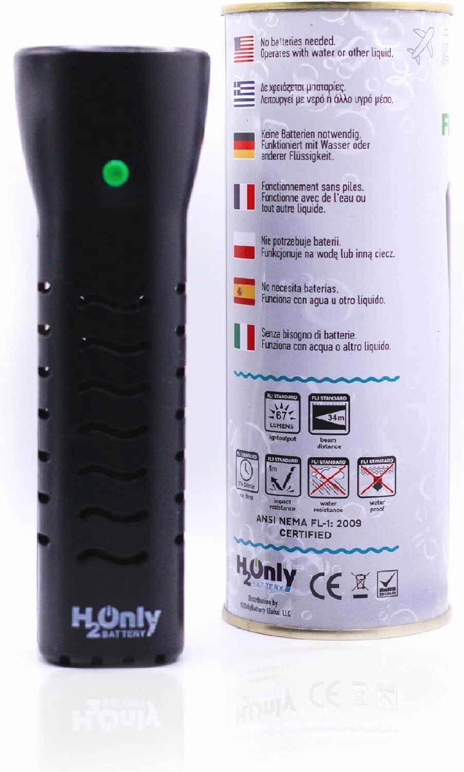 Flashlight - No Batteries Needed - Water Powered (or Any Liquid)- No Expiration Date - 67 Lumens, Emergency Light - Last up to 1500 Hours (Black)