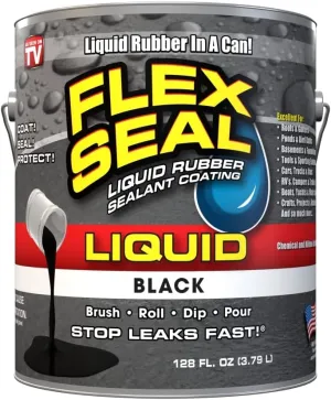 Flex Seal Liquid, 1 Gallon, Black, Liquid Rubber Coating Sealant, Waterproof, Flexible, Breathable, and UV Resistant, Roof Repair, Basements, RV, Campers, Trailers, Marine, EPDM, Masonry