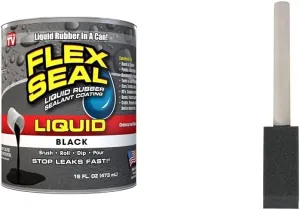 Flex Seal Liquid 16oz Black Liquid Rubber Coating   Linzer 1" Foam Paint Brush