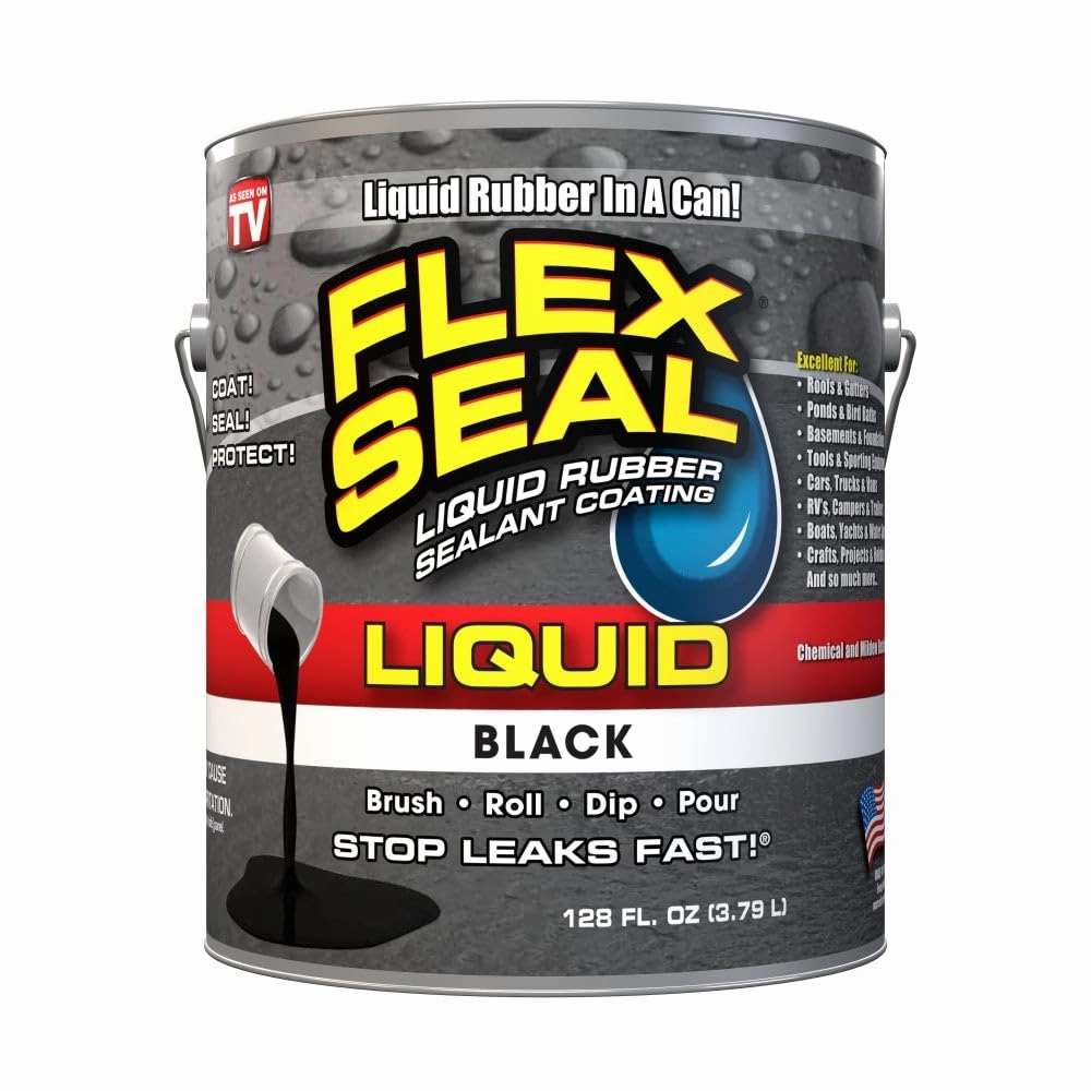 Flex Seal Liquid, Liquid Rubber Coating Sealant, Waterproof, Flexible, Breathable, and UV Resistant, Roof Repair, Basements, RV, Campers, Trailers, Marine, EPDM, Masonry, 1 Gallon, Black