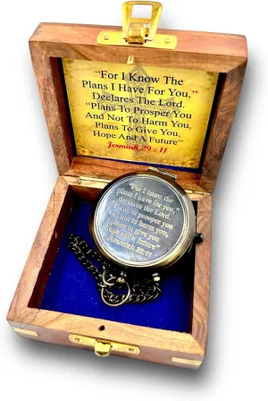 for I Know The Plans I Have for You Engraved Compass with Wooden Case – Black Antique Finish | Jeremiah 29:11 Inspirational Gift | Perfect for Graduation, Retirement, Birthdays, or Special Occasions