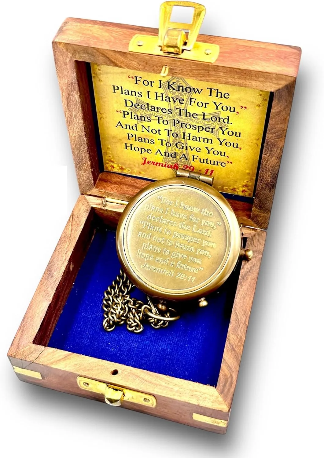 for I Know The Plans I Have for You Engraved Compass with Wooden Case – Brown Antique Finish | Jeremiah 29:11 Inspirational Gift | Perfect for Graduation, Retirement, Birthdays, or Special Occasions
