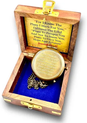 for I Know The Plans I Have for You Engraved Compass with Wooden Case – Brown Antique Finish | Jeremiah 29:11 Inspirational Gift | Perfect for Graduation, Retirement, Birthdays, or Special Occasions