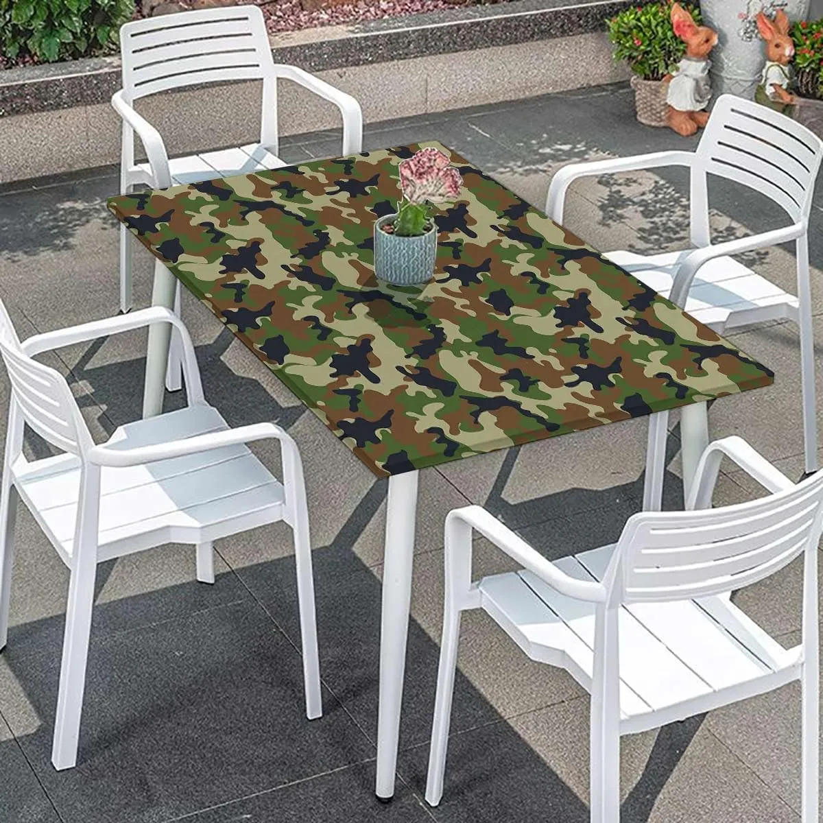 Forest Green Green Brown Rectangle Elastic Fitted Tablecloth Fashionable Graphic Inspired Table Cloth for Indoor Outdoor Picnic Parties Camo Fits up 5 Foot Tables