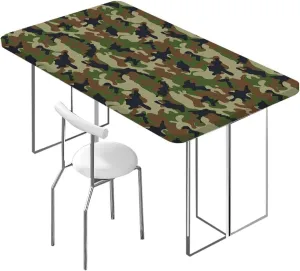 Forest Green Green Brown Rectangle Elastic Fitted Tablecloth Fashionable Graphic Inspired Table Cloth for Indoor Outdoor Picnic Parties Camo Fits up 5 Foot Tables