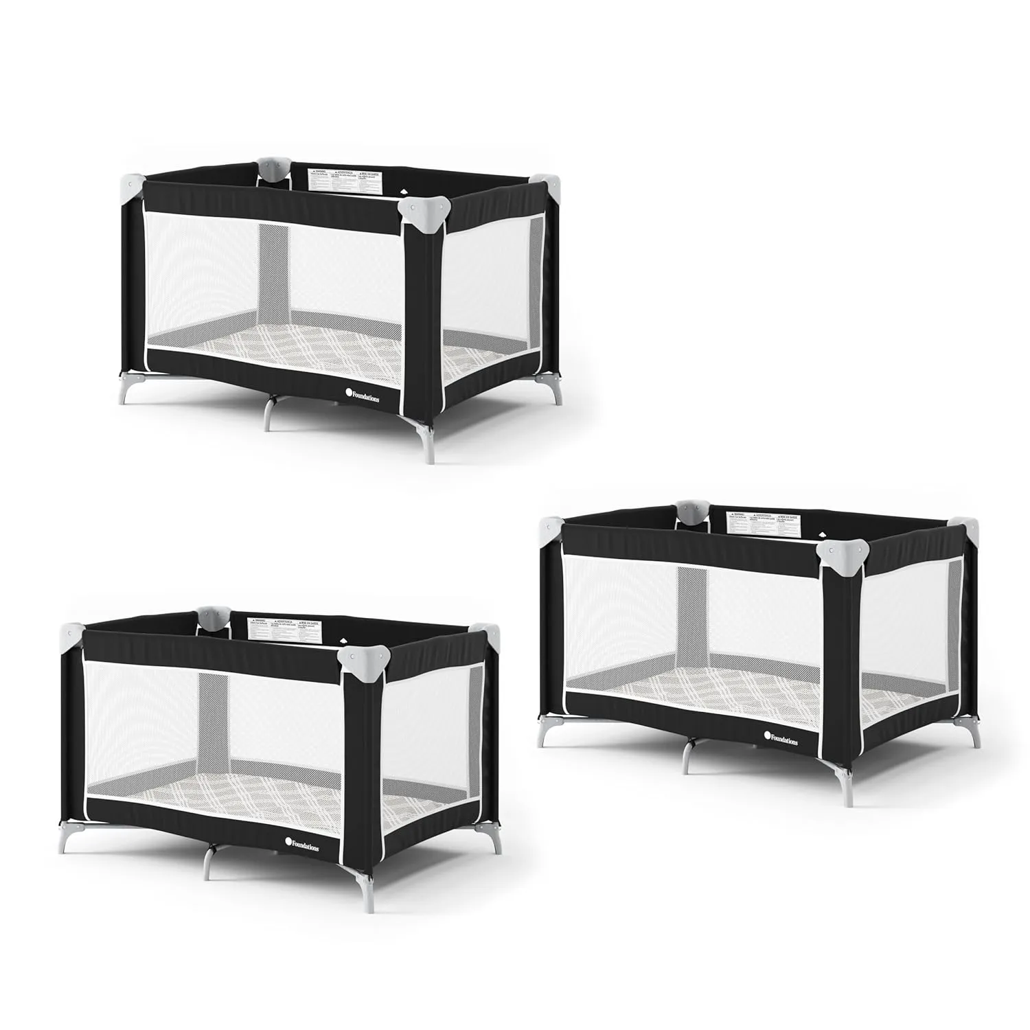 Foundations Sleep 'N Store Baby Play Yard 3 Pack for Hotels - Easy to Store, Foldable Travel Play Pen - Includes Storage Bag & Foam Mattress - Graphite