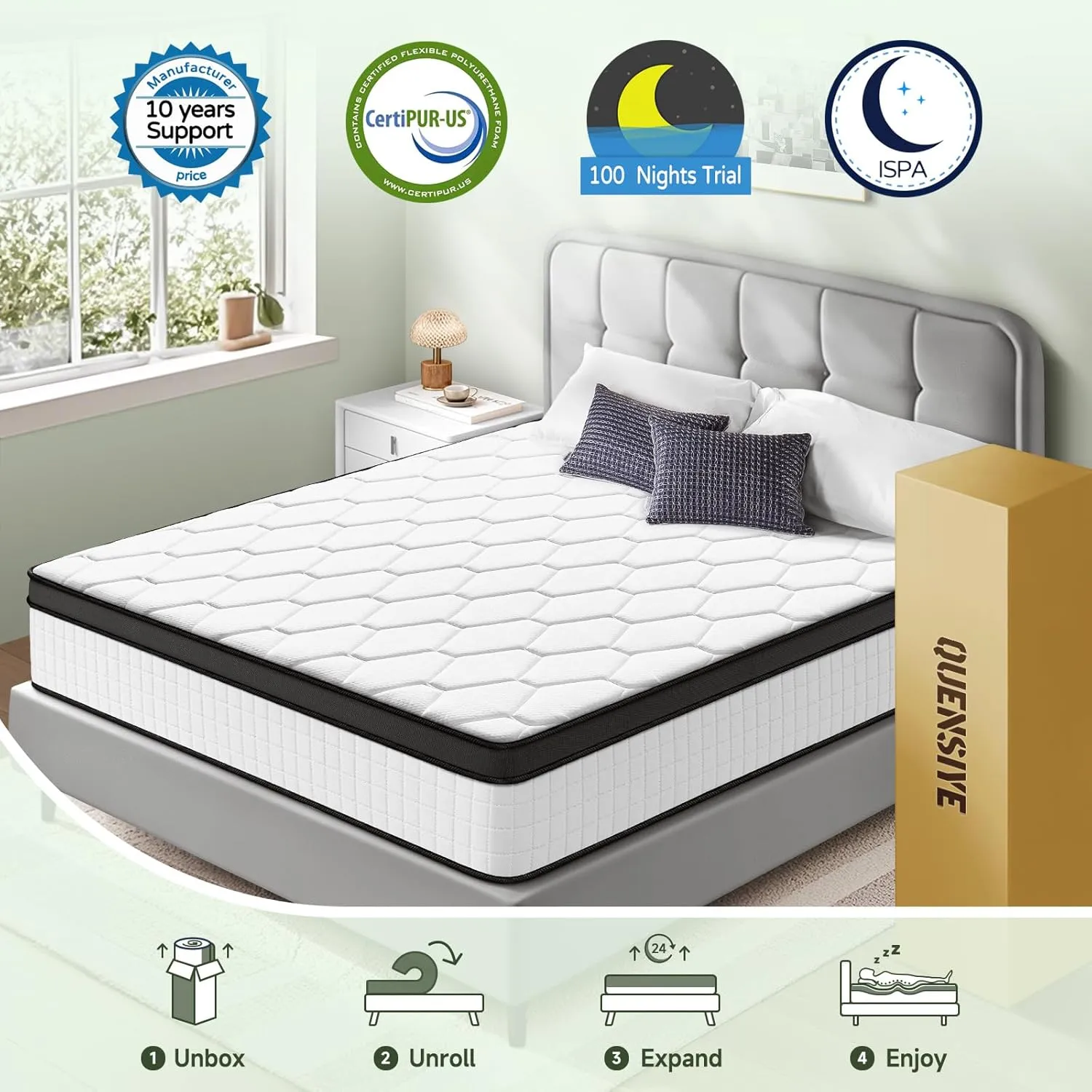 Full Mattress, 10 Inch Ultra Comfort Hybrid Mattresses Full Size, Foam with Independent Pocket Springs Mattress in a Box Pressure Relief & Supportive, Medium Firm