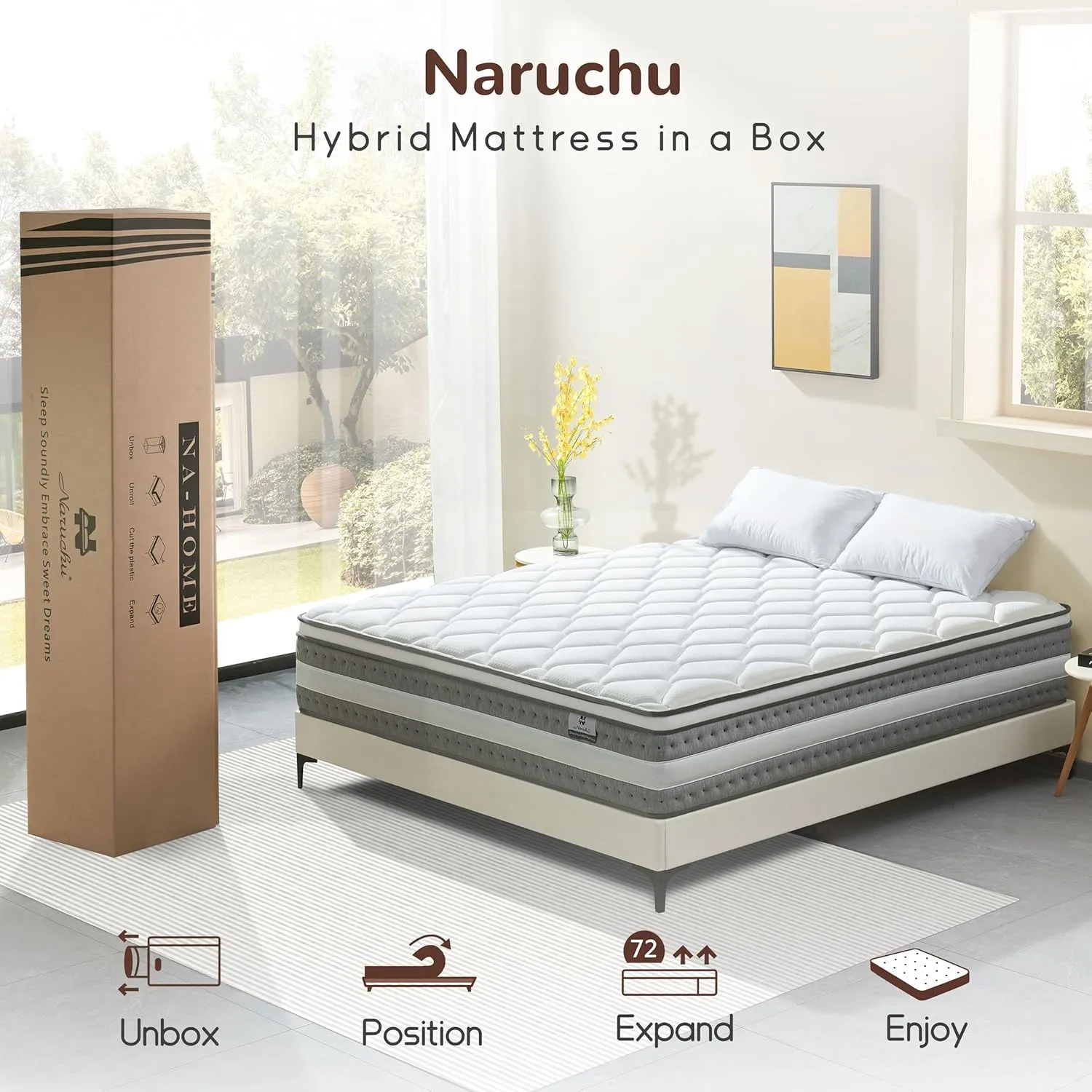 Full Size Mattress, 12 Inch Memory Foam, Independent Spring, Soft and Comfortable Medium Firm Hybrid Mattress in A Box, Pressure Relief
