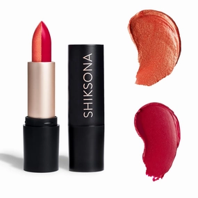 Full Coverage Split Bullet Matte Lipstick | Vegan | Gluten, Paraben and Cruelty Free, Creamy Lipstick in a Shimmer Peach/Cherry Red-Pink Matte combo (Working Vacation)