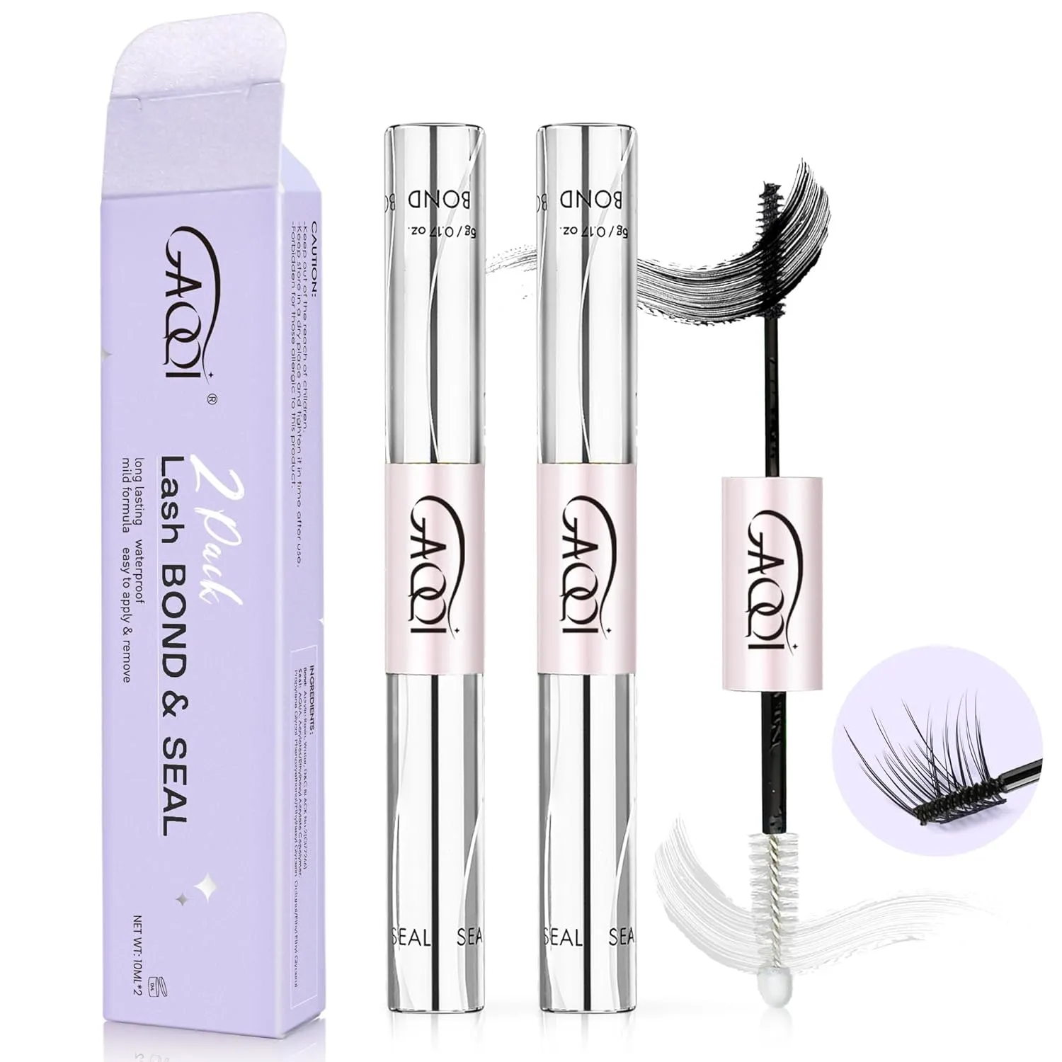GAQQI Bond and Seal Lash Glue, Lash Cluster Glue Waterproof Lash Glue for Eyelash Clusters, Black Eyelash Glue, Long-Lasting 72H , Latex Free Cluster Lash Glue (Pack of 2)