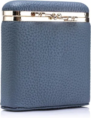 Genuine Leather Lipstick Case, Lipstick Organizer Holder with Mirror,Cosmetic Storage Kit Makeup Travel Cases Organizer Bag for Purse (Blue)