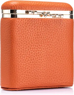 Genuine Leather Lipstick Case, Lipstick Organizer Holder with Mirror,Cosmetic Storage Kit Makeup Travel Cases Organizer Bag for Purse (Orange)