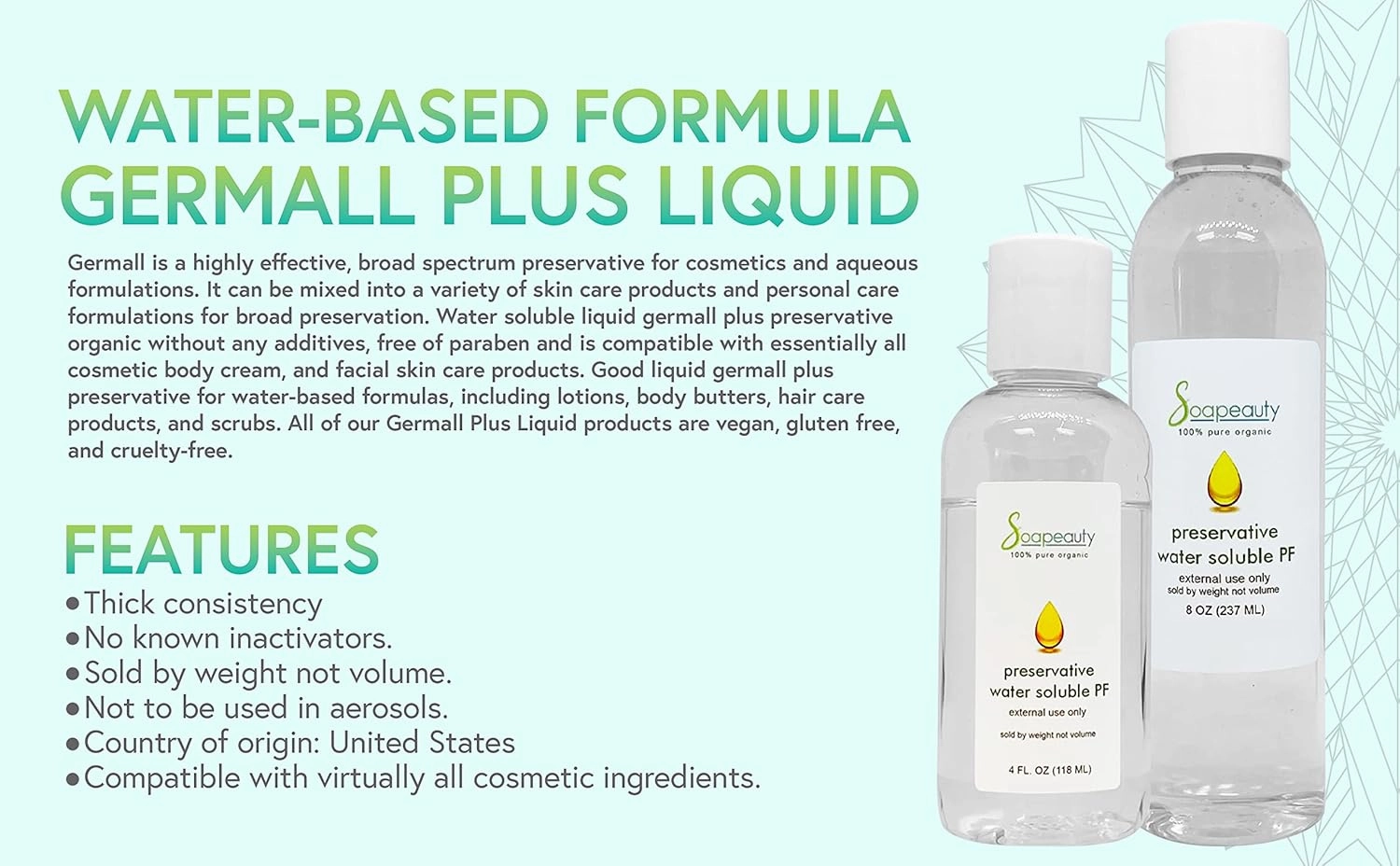 Germall Plus Liquid Preservative - Water Soluble Natural for Skin Products, Cosmetics & Self Care Body Lotion (4 OZ)