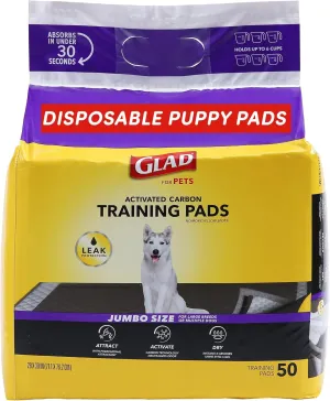 Glad for Pets JUMBOSIZE/XL Charcoal Puppy Pads, AllinOne Black Training Pads That ABSORB & Neutralize Urine Instantly New & Improved Quality, 50 Count (Pack of 1)