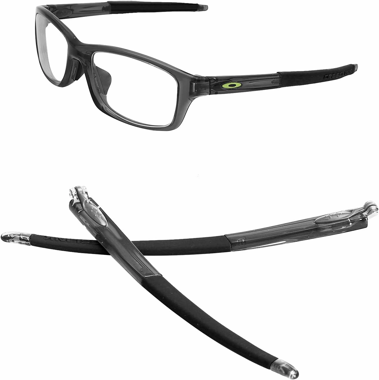 GOHIN Replacement Temples Arms Legs Gray Smoke With Green Icon Ring For Oakley Crosslink Pitch Glasses - Black,0