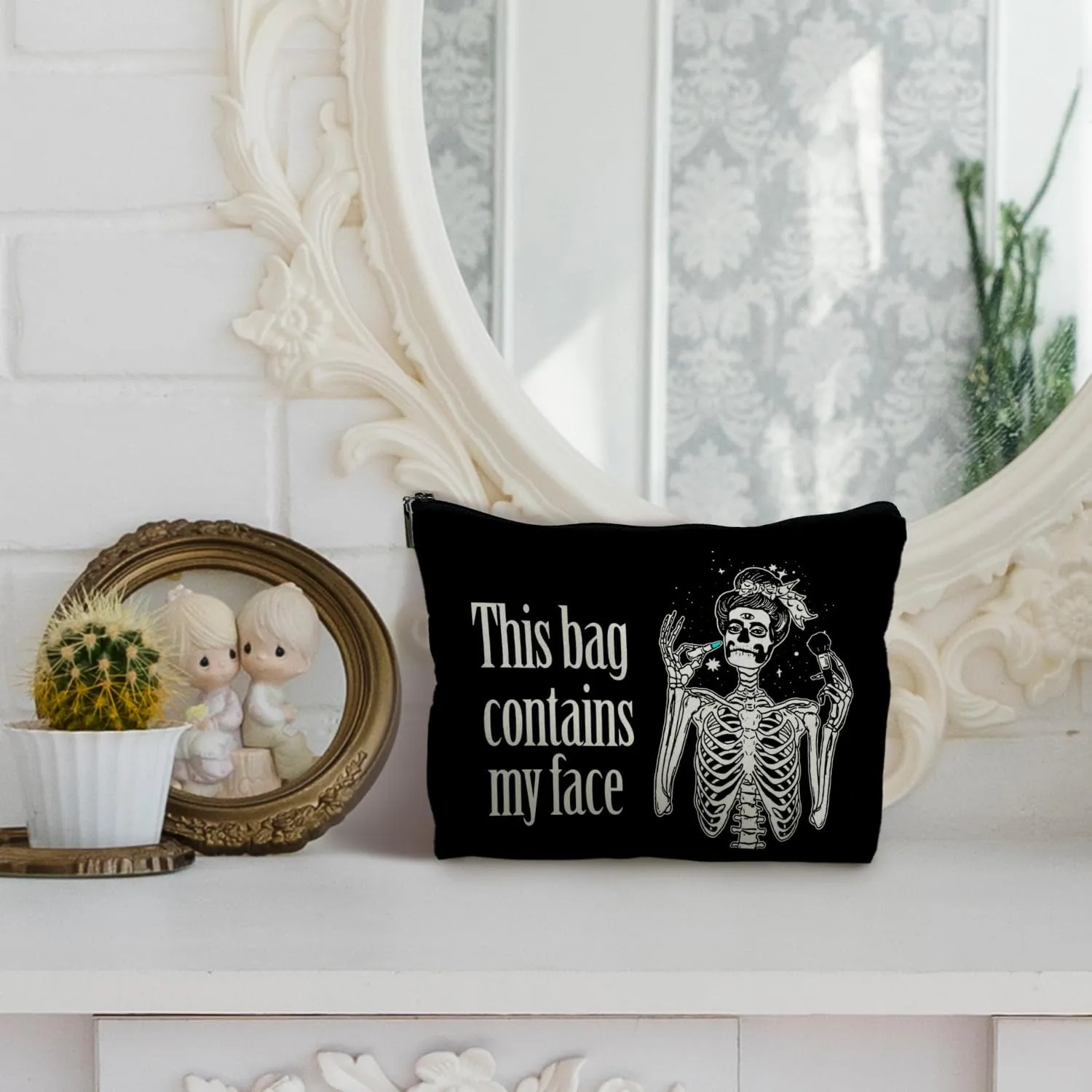 Goth Leather Makeup Bag - Gothic, Spooky Gifts for Women - Contains My Face, Witchy Bag (PU-Black)