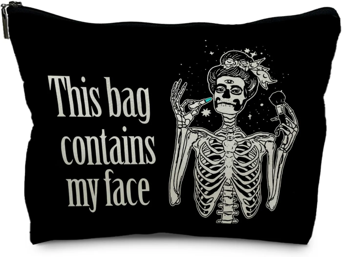Goth Leather Makeup Bag - Gothic, Spooky Gifts for Women - Contains My Face, Witchy Bag (PU-Black)