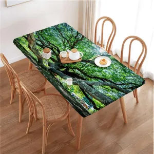 Green Brown Elastic Fitted Picnic Table Cover Green Big Branches Growth Eco Photo Tablecloth ?Suitable for Camping Party and Picnic Nature Fits up 4 Foot Tables