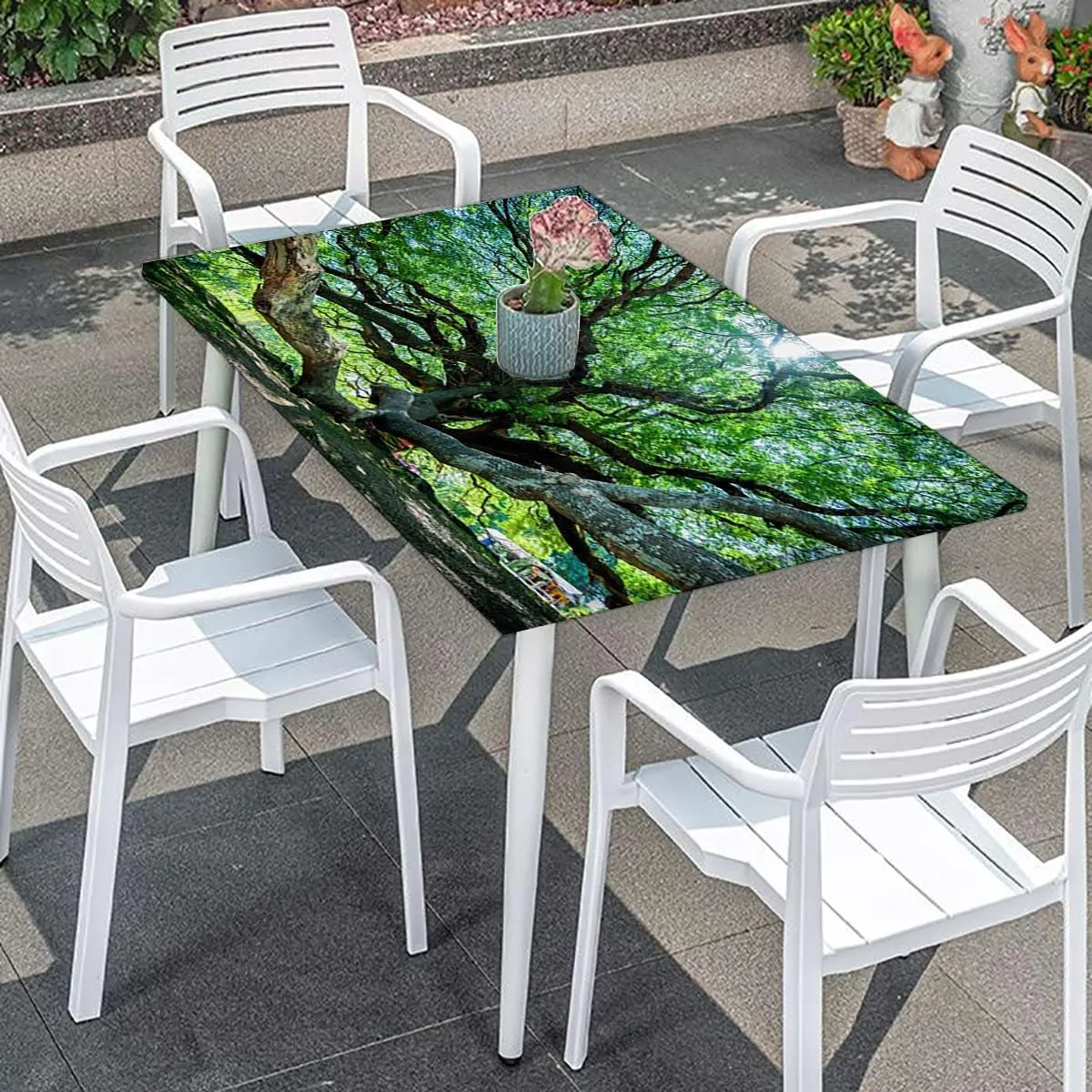 Green Brown Elastic Fitted Picnic Table Cover Green Big Branches Growth Eco Photo Tablecloth ?Suitable for Camping Party and Picnic Nature Fits up 4 Foot Tables