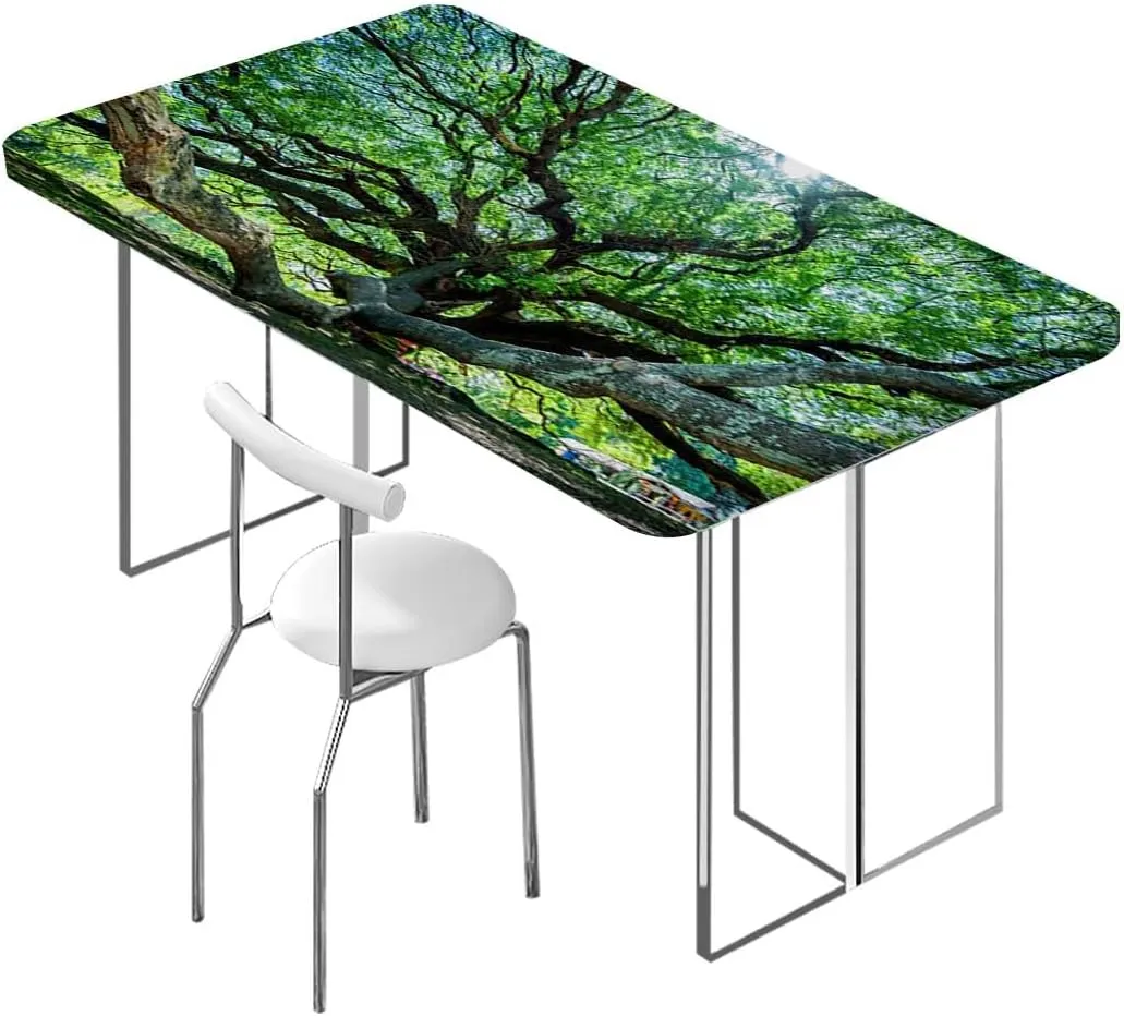 Green Brown Elastic Fitted Picnic Table Cover Green Big Branches Growth Eco Photo Tablecloth ?Suitable for Camping Party and Picnic Nature Fits up 4 Foot Tables