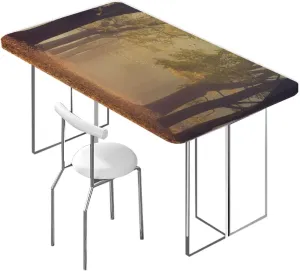 Green Brown Elastic Tablecloth for Indoors Outdoors Forest of Bushes Thick Trunks Waterproof Wipeable Table Covers for Indoor, Outdoor,for 4 Foot Tables Natural Forest