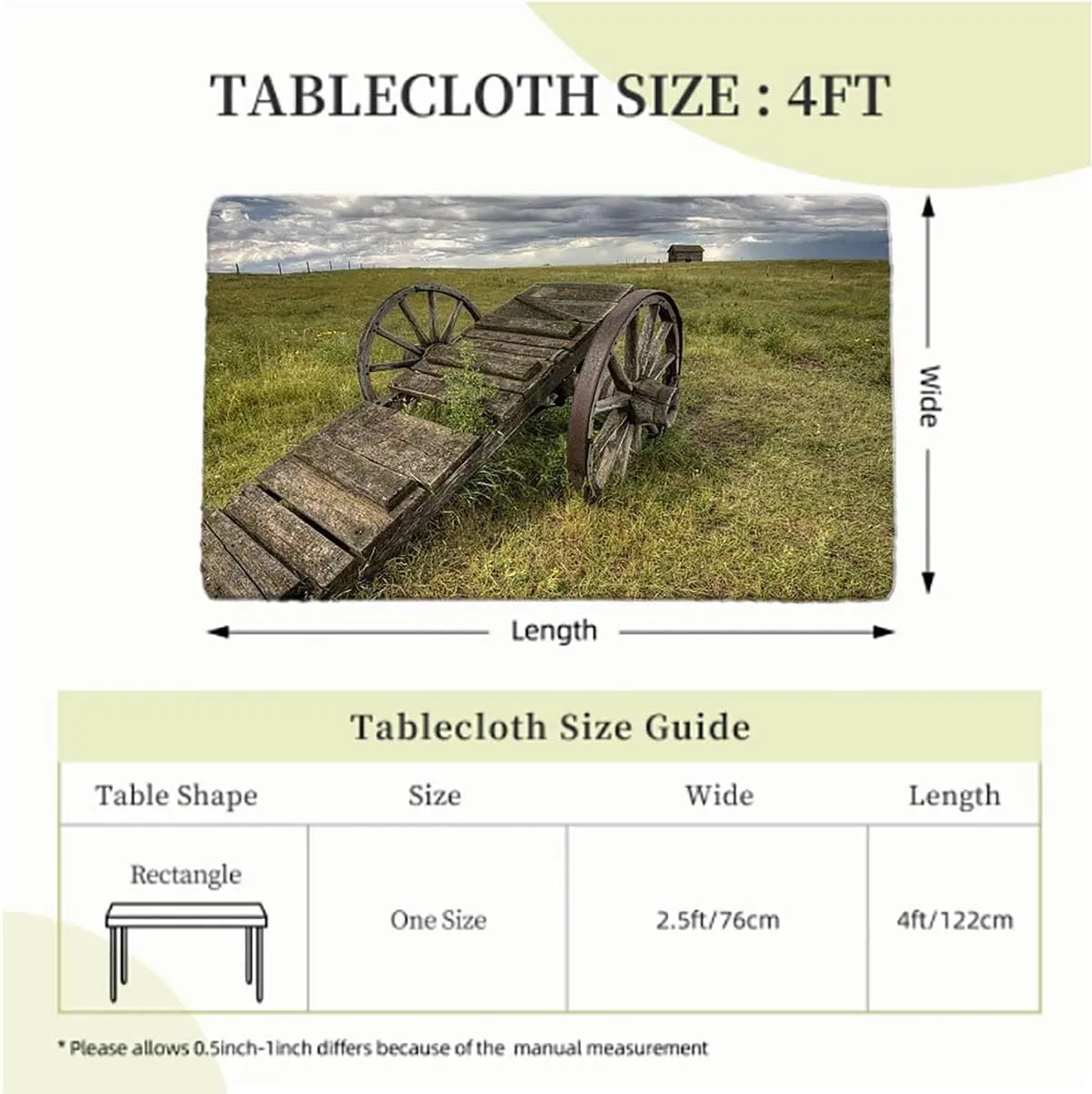 Green Brown Fitted Tablecloth Barn Wood Wagon Wheel Old Prairie Cart Tablecloth ?Suitable for Camping Party and Picnic Countryside Fits up 4 Foot Tables