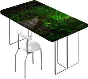 Green Brown Rectangle Table Cloth Cover, Entrance to Deep Evergreen Jungle Plants Rectangle Table Cover for Outdoor Picnic Camping Parties Forest Fits up 5 Foot Tables