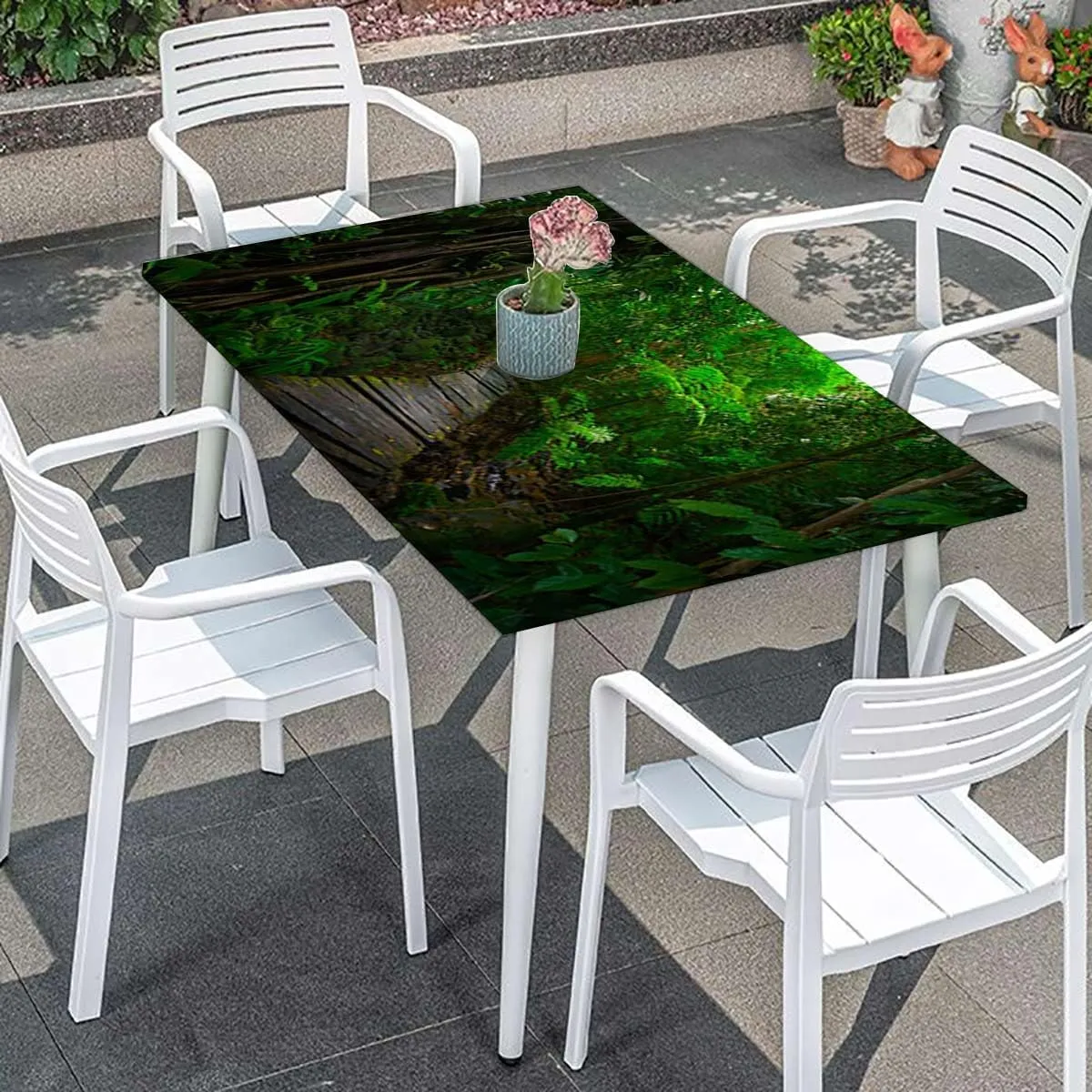 Green Brown Rectangle Table Cloth Cover, Entrance to Deep Evergreen Jungle Plants Rectangle Table Cover for Outdoor Picnic Camping Parties Forest Fits up 5 Foot Tables
