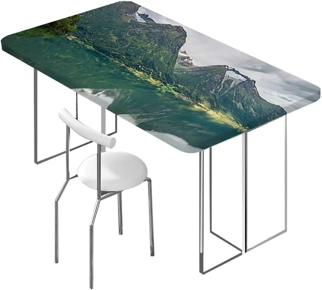 Green Brown Rectangular Table Covers, Lake Natural Mountains Landscape Table ​Cover ​for Kitchen Dining Party Picnic Landscape Fits up 5 Foot Tables