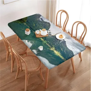 Green Brown Rectangular Table Covers, Lake Natural Mountains Landscape Table ​Cover ​for Kitchen Dining Party Picnic Landscape Fits up 5 Foot Tables