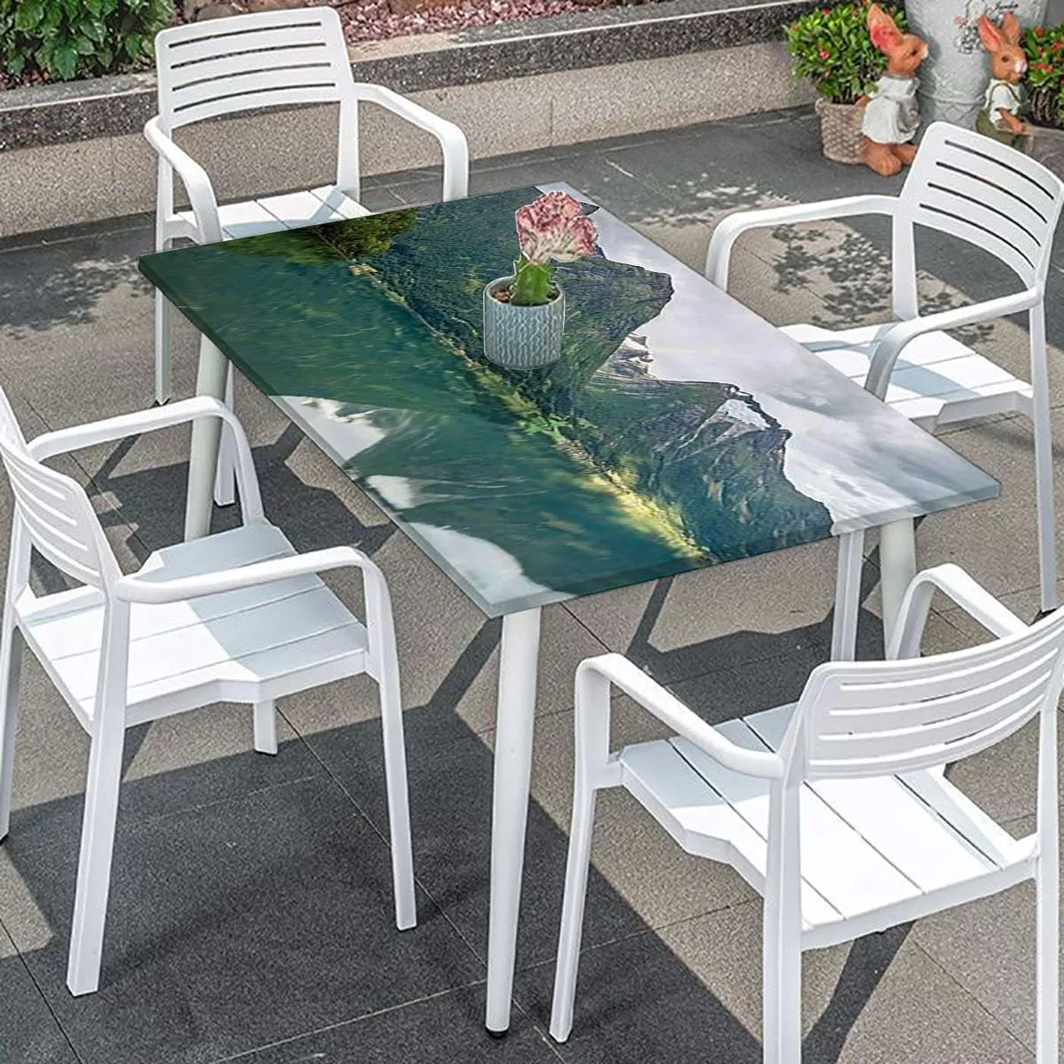 Green Brown Rectangular Table Covers, Lake Natural Mountains Landscape Table ​Cover ​for Kitchen Dining Party Picnic Landscape Fits up 5 Foot Tables