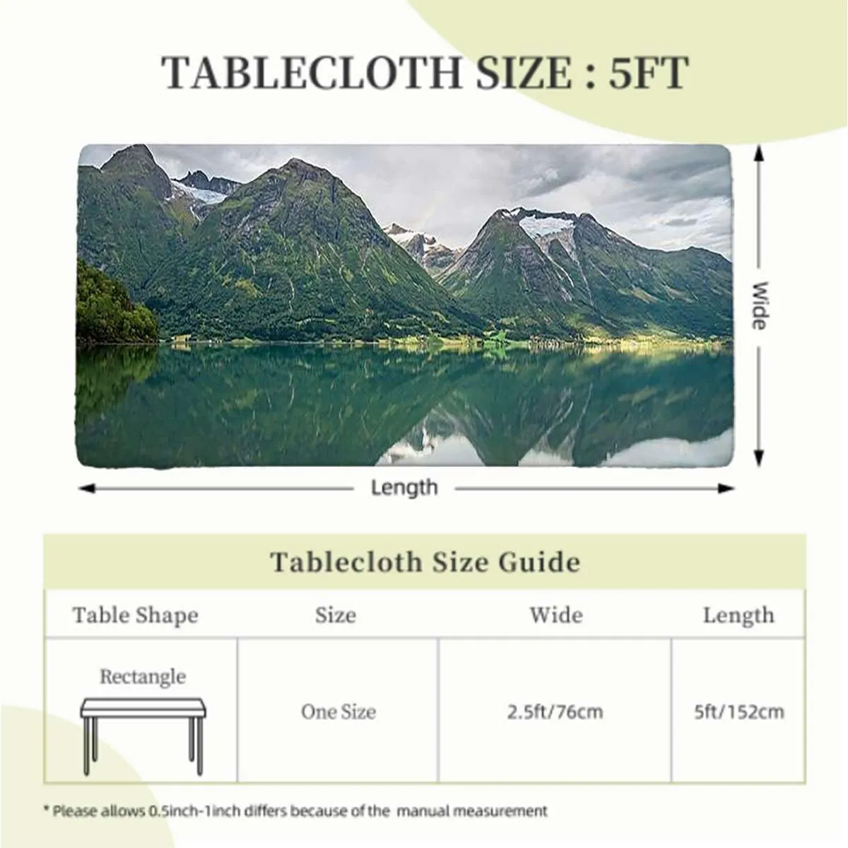 Green Brown Rectangular Table Covers, Lake Natural Mountains Landscape Table ​Cover ​for Kitchen Dining Party Picnic Landscape Fits up 5 Foot Tables
