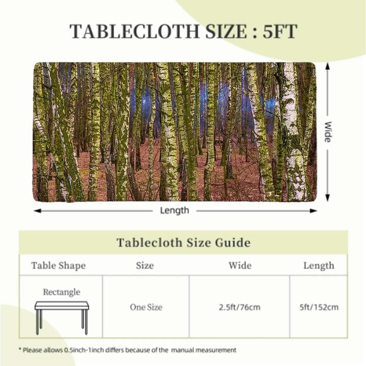 Green Brown Tablecloth Elastic Edge Fitted Sunshine in Forest Landscape Tablecloth Fitted Rectangle Elastic Edged Table Cover Waterproof ?Fabric Farm House Fits up 5 Foot Tables