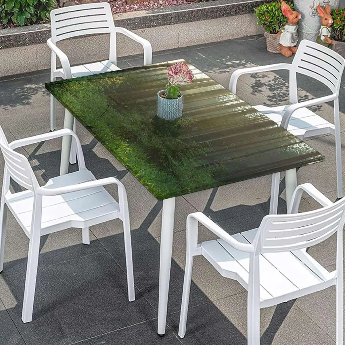 Green Brown Tablecloth for Folding Table Forest of Bushes Thick Trunks Table Cloth for Indoor Outdoor Picnic Parties Natural Forest Fits up 5 Foot Tables
