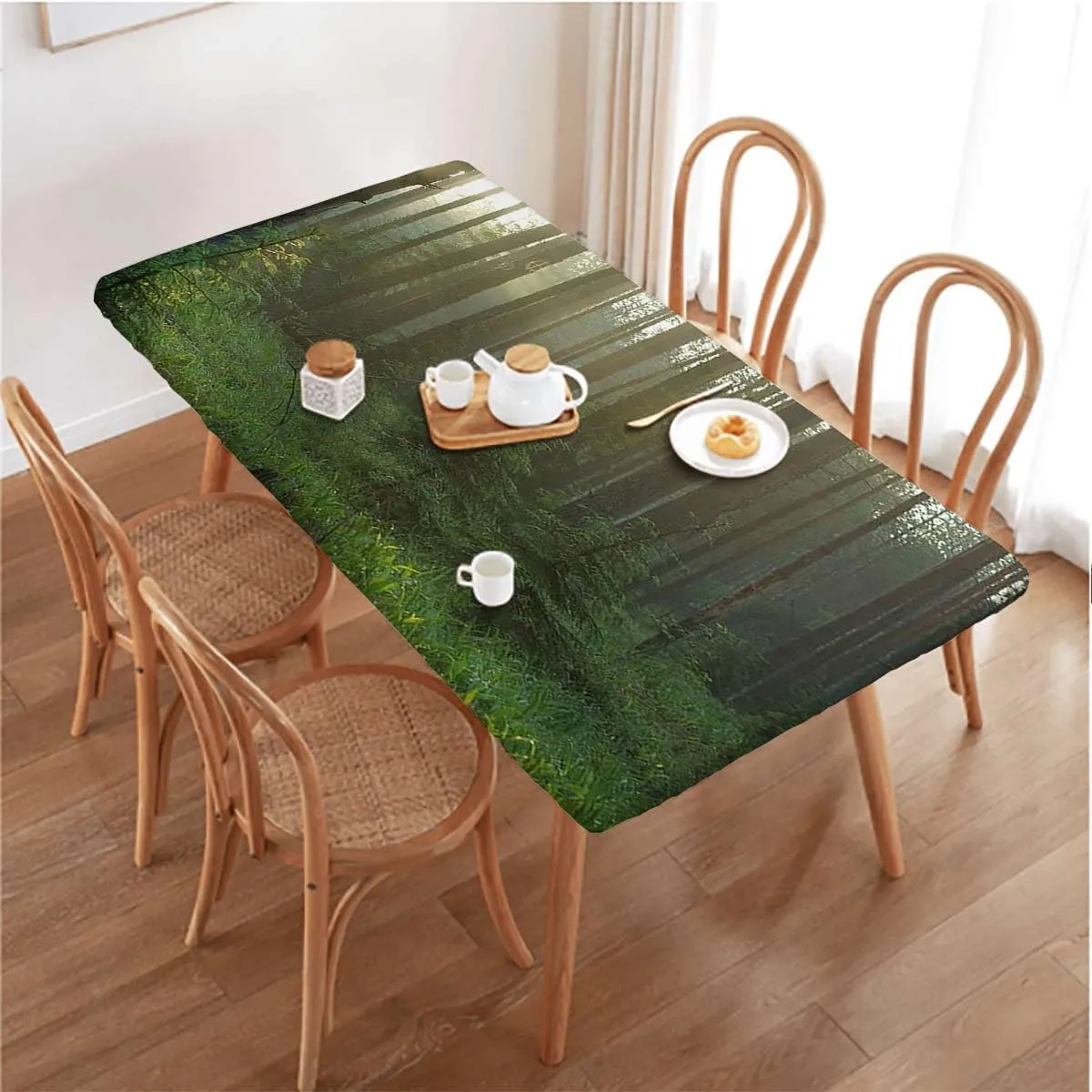 Green Brown Tablecloth for Folding Table Forest of Bushes Thick Trunks Table Cloth for Indoor Outdoor Picnic Parties Natural Forest Fits up 5 Foot Tables