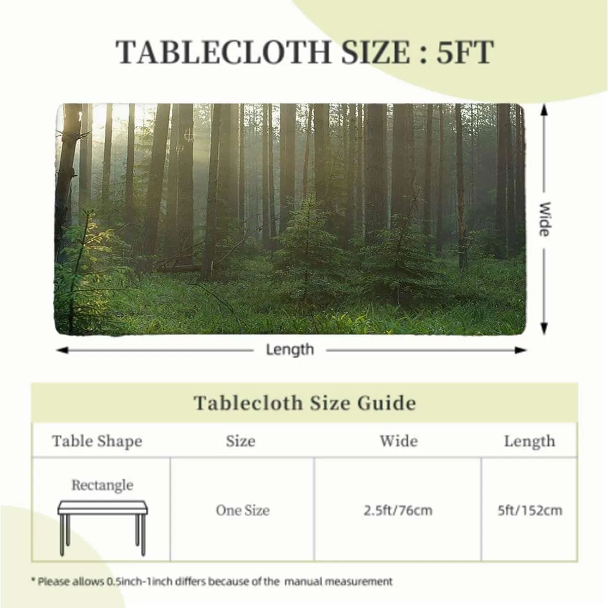 Green Brown Tablecloth for Folding Table Forest of Bushes Thick Trunks Table Cloth for Indoor Outdoor Picnic Parties Natural Forest Fits up 5 Foot Tables