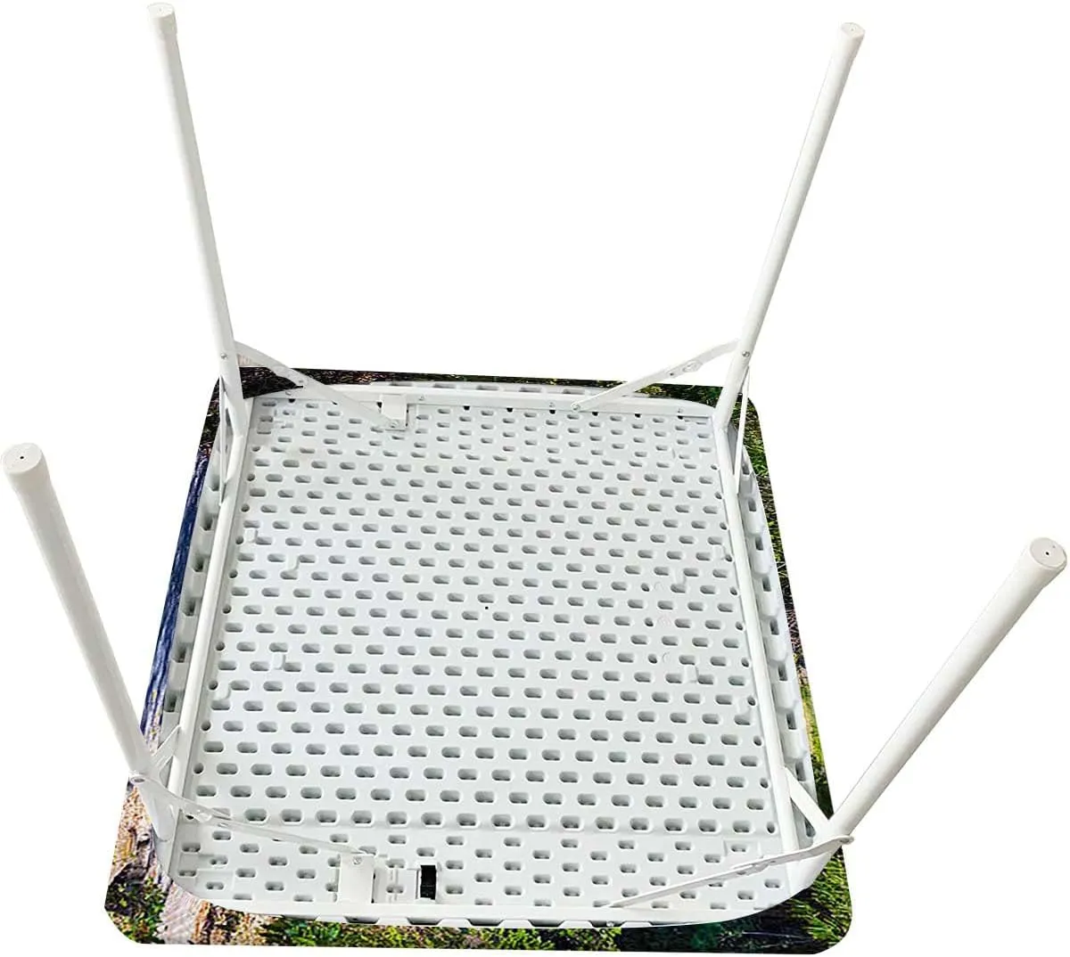Green Grey Brown Fitted Tablecloth Waterfall in Deep Forest Scenery Tablecloth ?Suitable for Camping Party and Picnic Landscape Fits up 4 Foot Tables