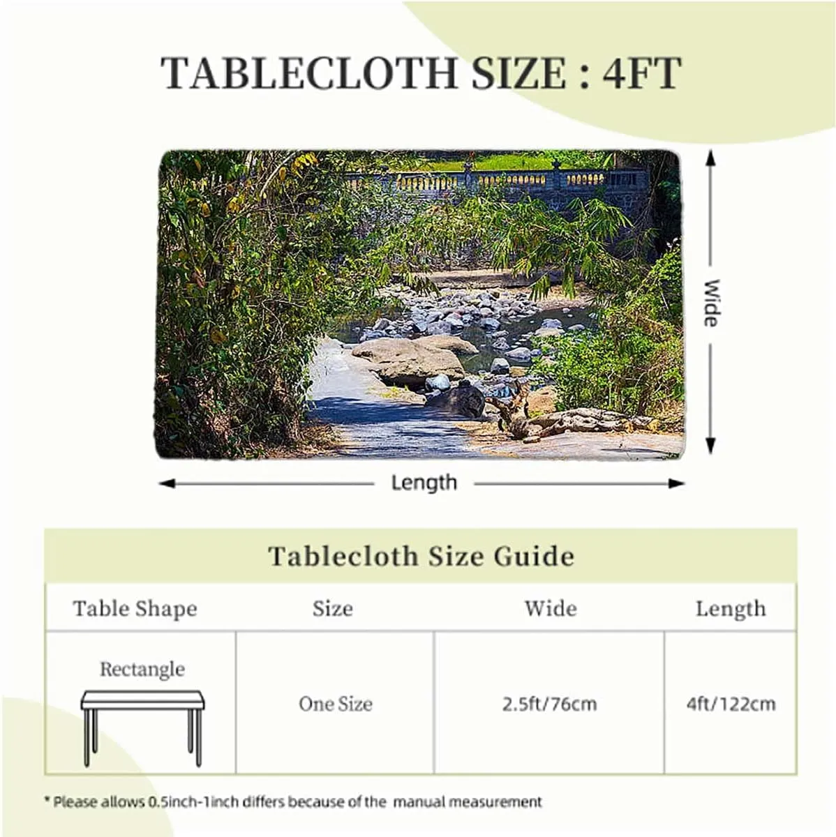 Green Grey Brown Fitted Tablecloth Waterfall in Deep Forest Scenery Tablecloth ?Suitable for Camping Party and Picnic Landscape Fits up 4 Foot Tables