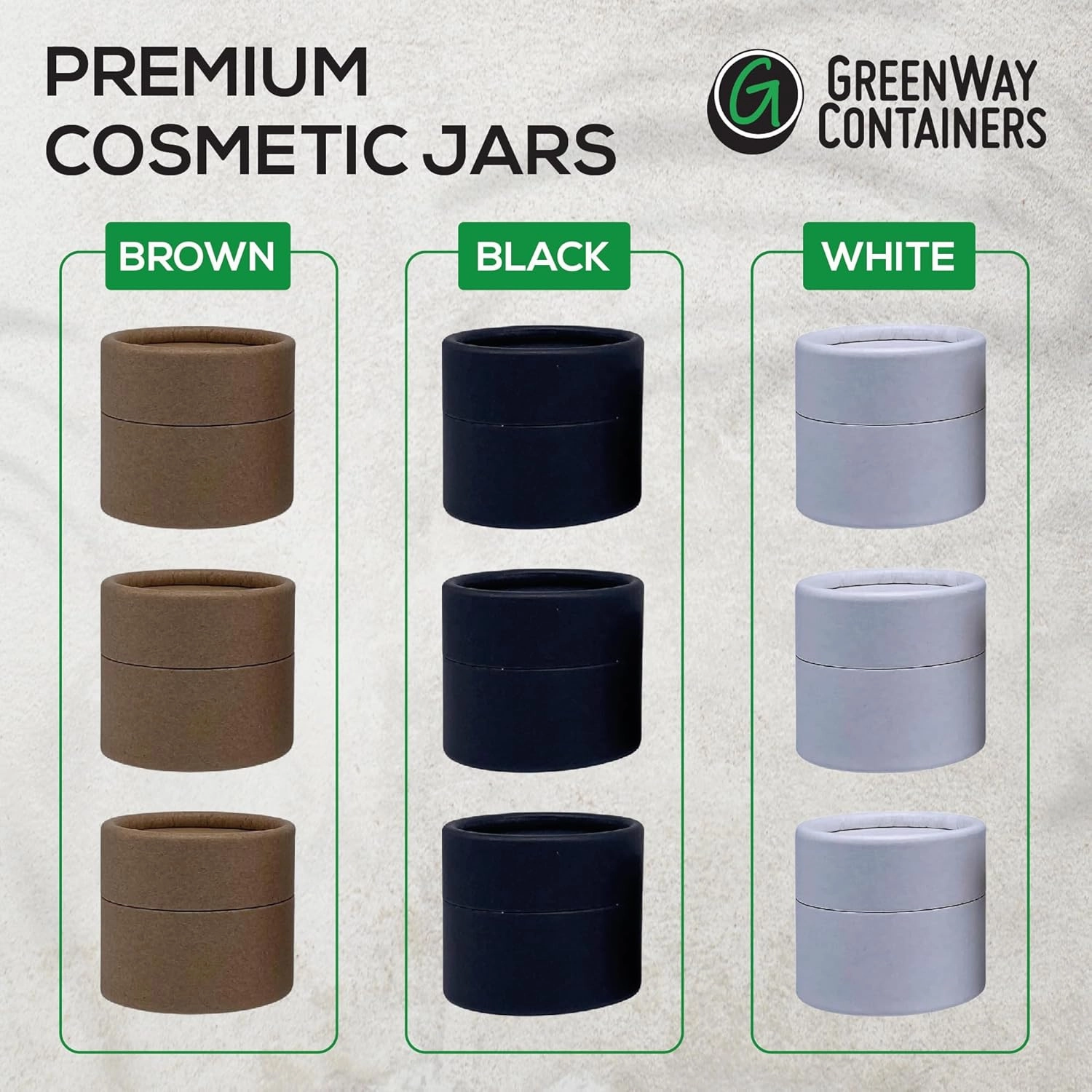 GreenWay 2oz / 60g Kraft Paperboard Empty Jars with Lids - 6 Pack Biodegradable Jars Refillable DIY Cosmetic Containers – Wax Lined Packaging Containers with Snug-Fitting Caps - Brown