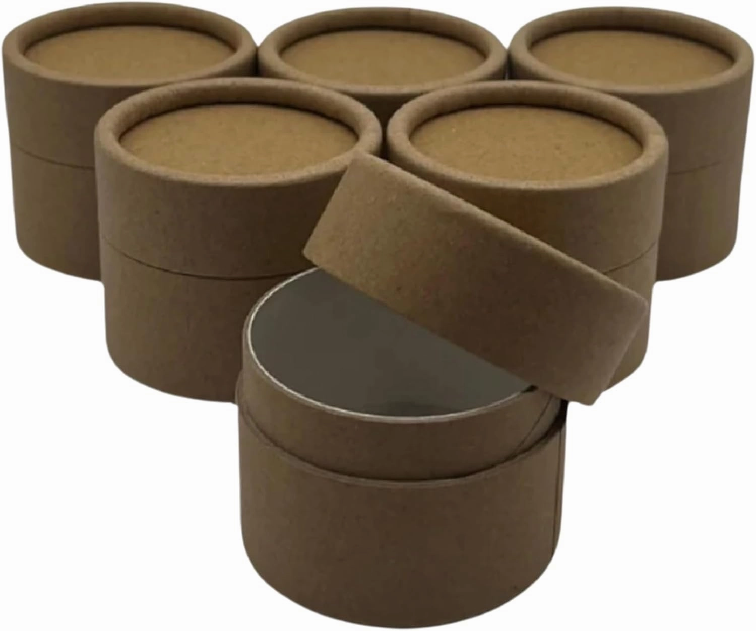 GreenWay 2oz / 60g Kraft Paperboard Empty Jars with Lids - 6 Pack Biodegradable Jars Refillable DIY Cosmetic Containers – Wax Lined Packaging Containers with Snug-Fitting Caps - Brown
