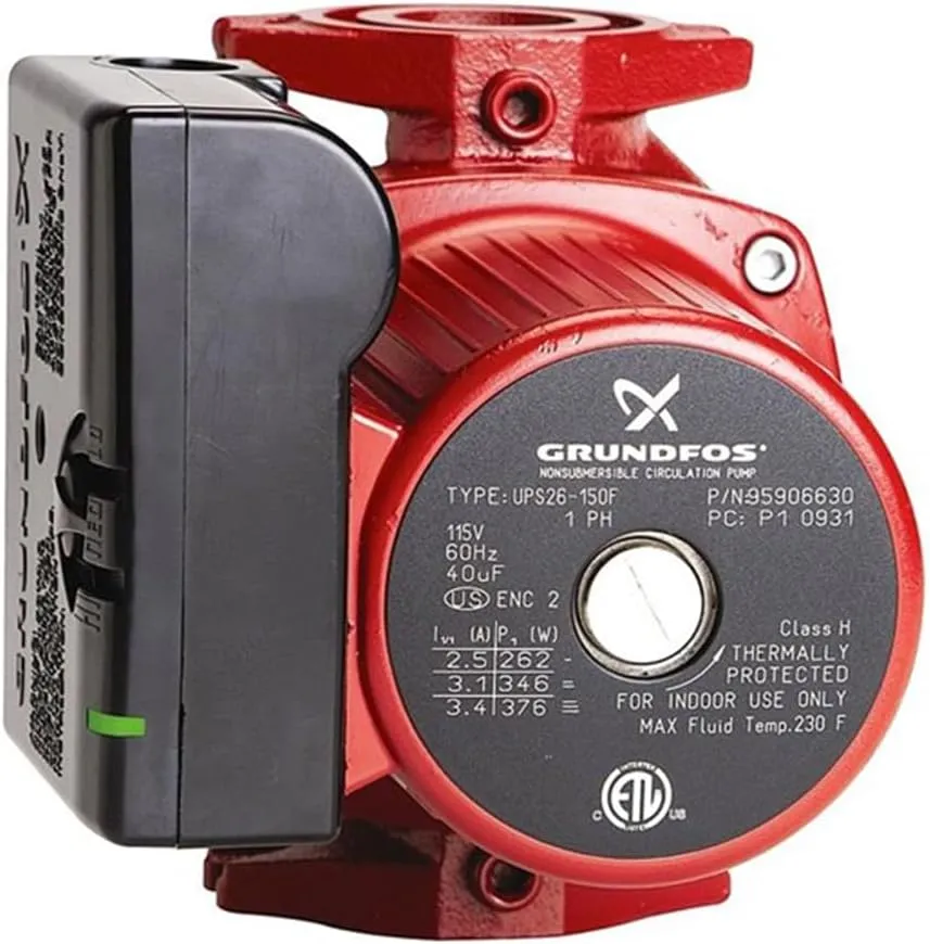 Grundfos 95906630 Ups26-150F Pump 1/2Hp, 115V, 4" x 4" x 6.25", Red, Black