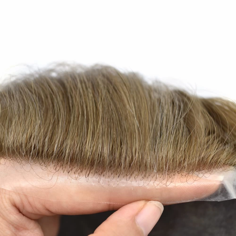 Hair Toupee Replacement System For Mens Toupee Virgin Real Human Hair Piece Ultra 0.06 Skin Men Hairpiece Toupee Protesis Capilar Para Hombre 8''X10'' #1710#17 Dark Ash Blonde 10% Grey