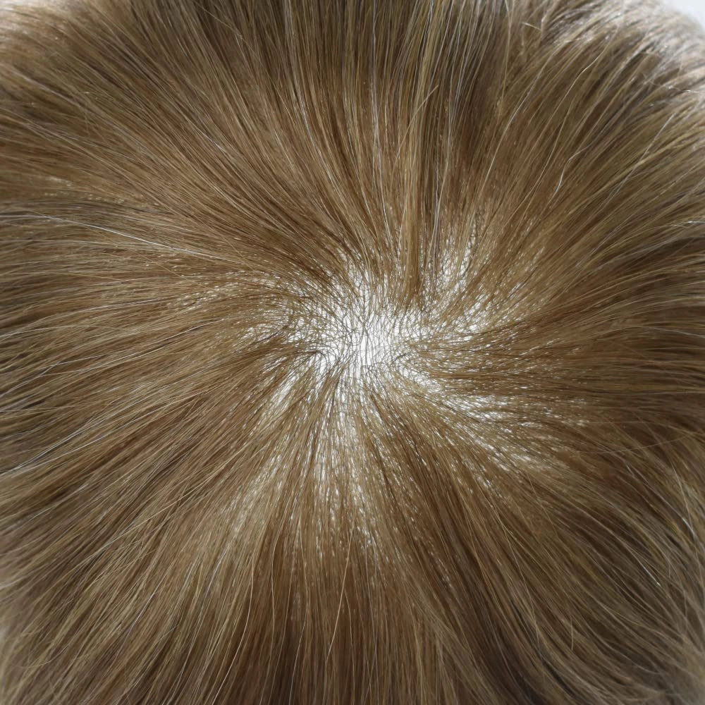 Hair Toupee Replacement System For Mens Toupee Virgin Real Human Hair Piece Ultra 0.06 Skin Men Hairpiece Toupee Protesis Capilar Para Hombre 8''X10'' #1710#17 Dark Ash Blonde 10% Grey