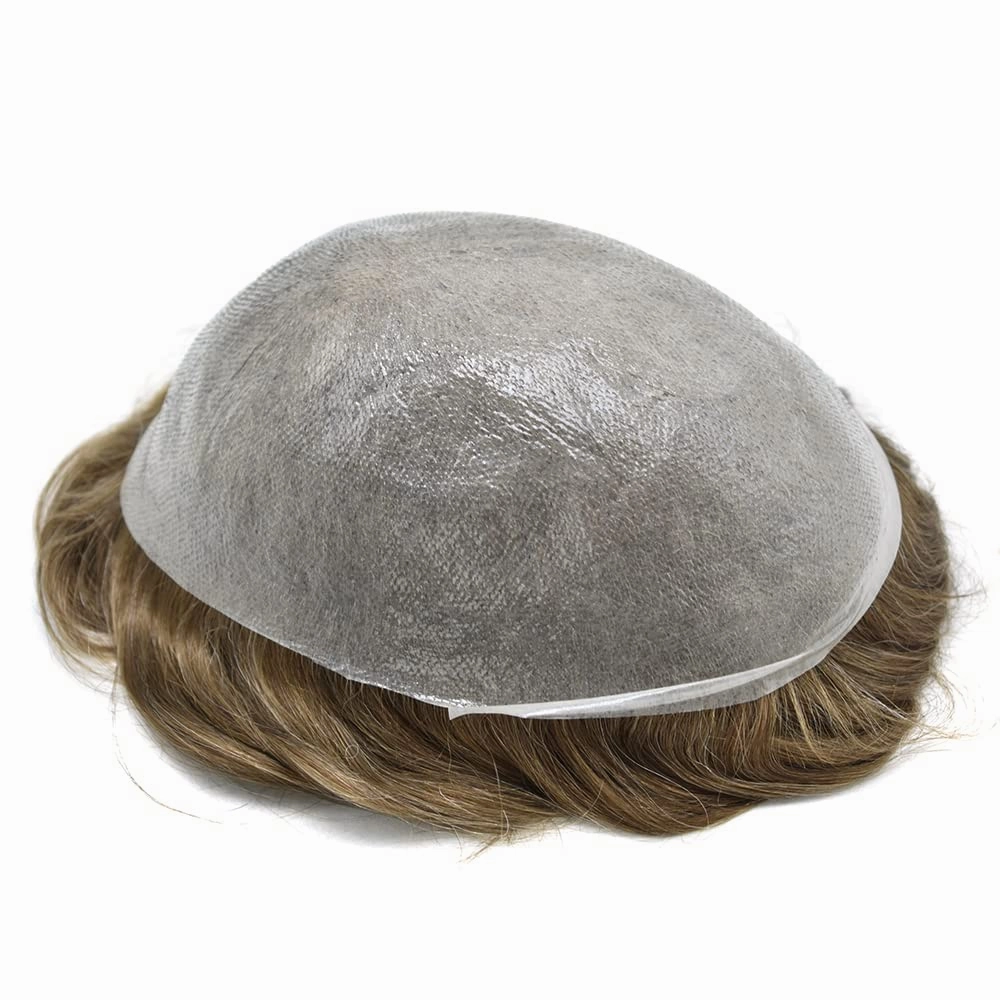 Hair Toupee Replacement System For Mens Toupee Virgin Real Human Hair Piece Ultra 0.06 Skin Men Hairpiece Toupee Protesis Capilar Para Hombre 8''X10'' #1710#17 Dark Ash Blonde 10% Grey