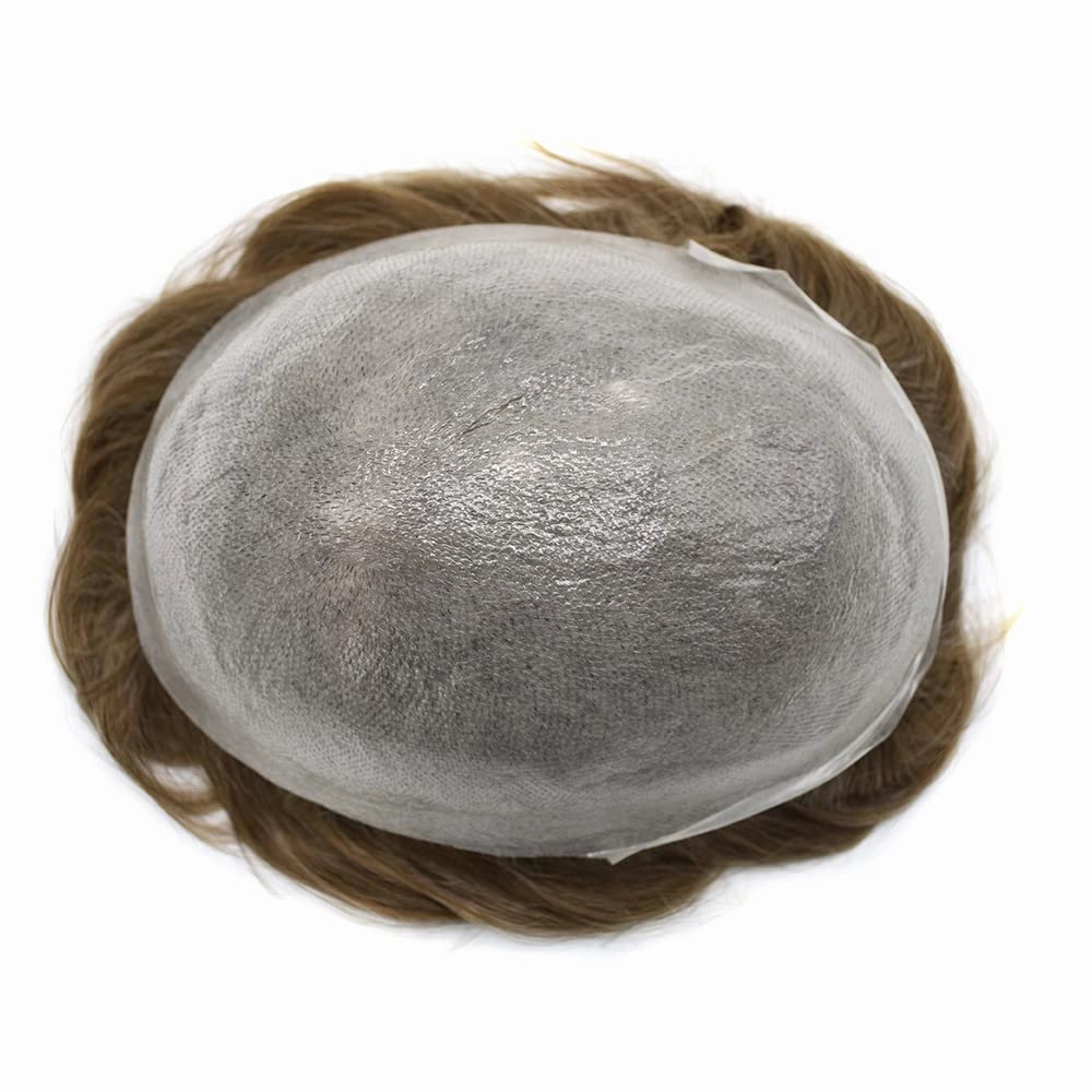 Hair Toupee Replacement System For Mens Toupee Virgin Real Human Hair Piece Ultra 0.06 Skin Men Hairpiece Toupee Protesis Capilar Para Hombre 8''X10'' #1710#17 Dark Ash Blonde 10% Grey