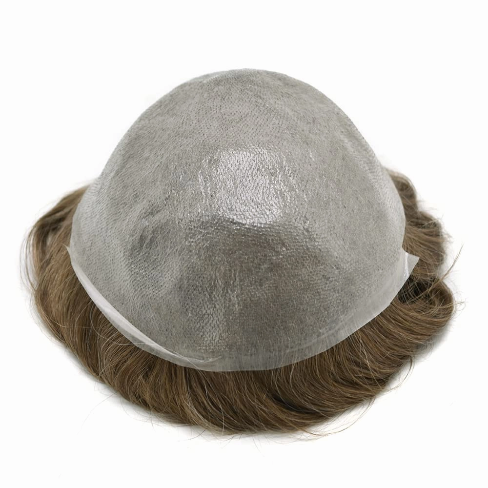 Hair Toupee Replacement System For Mens Toupee Virgin Real Human Hair Piece Ultra 0.06 Skin Men Hairpiece Toupee Protesis Capilar Para Hombre 8''X10'' #1720#17 Dark Ash Blonde 20% Grey