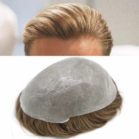 Hair Toupee Replacement System For Mens Toupee Virgin Real Human Hair Piece Ultra 0.06 Skin Men Hairpiece Toupee Protesis Capilar Para Hombre 8''X10'' #18 Medium Blonde