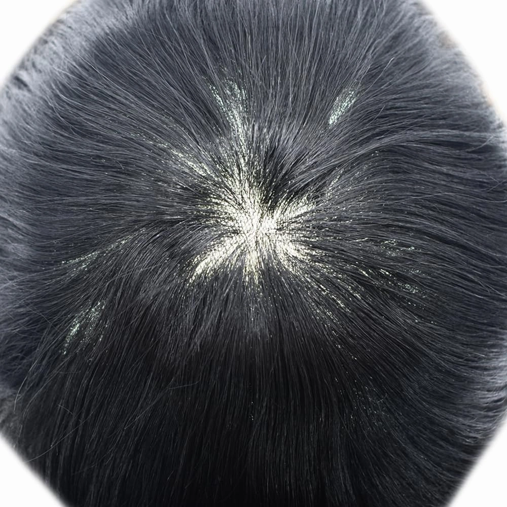 Hair Toupee Replacement System For Mens Toupee Virgin Real Human Hair Piece Ultra 0.06 Skin Men Hairpiece Toupee Protesis Capilar Para Hombre 8''X10'' #1 Jet Black